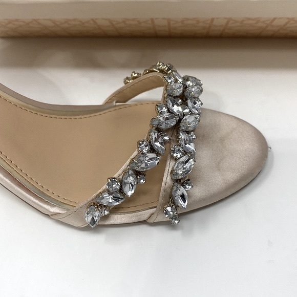JEWEL BADGLEY MISCHKA Caroline Rhinestone Champagne Ankle Beaded Heels Size 7.5 - Picture 4 of 16